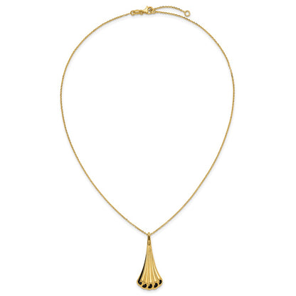 14K Yellow Gold Black Enamel Polished Fancy 1.25In Ext. Necklace
