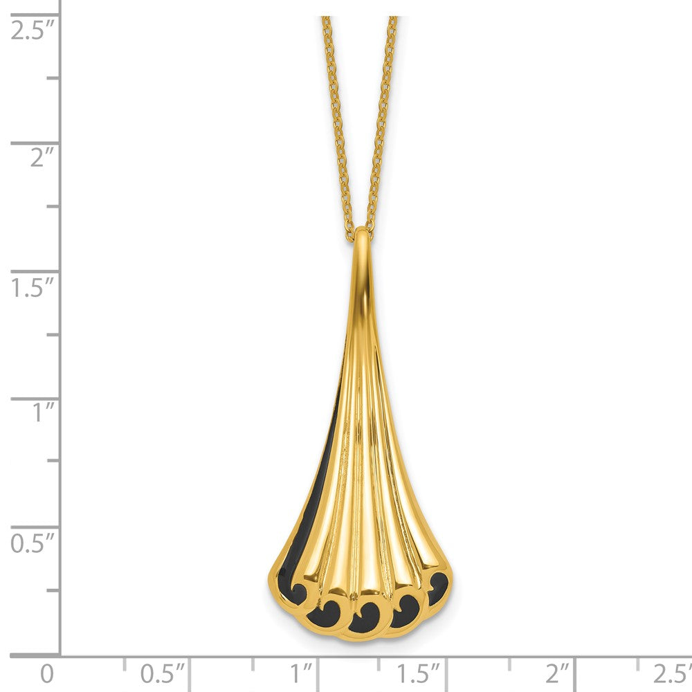 14K Yellow Gold Black Enamel Polished Fancy 1.25In Ext. Necklace