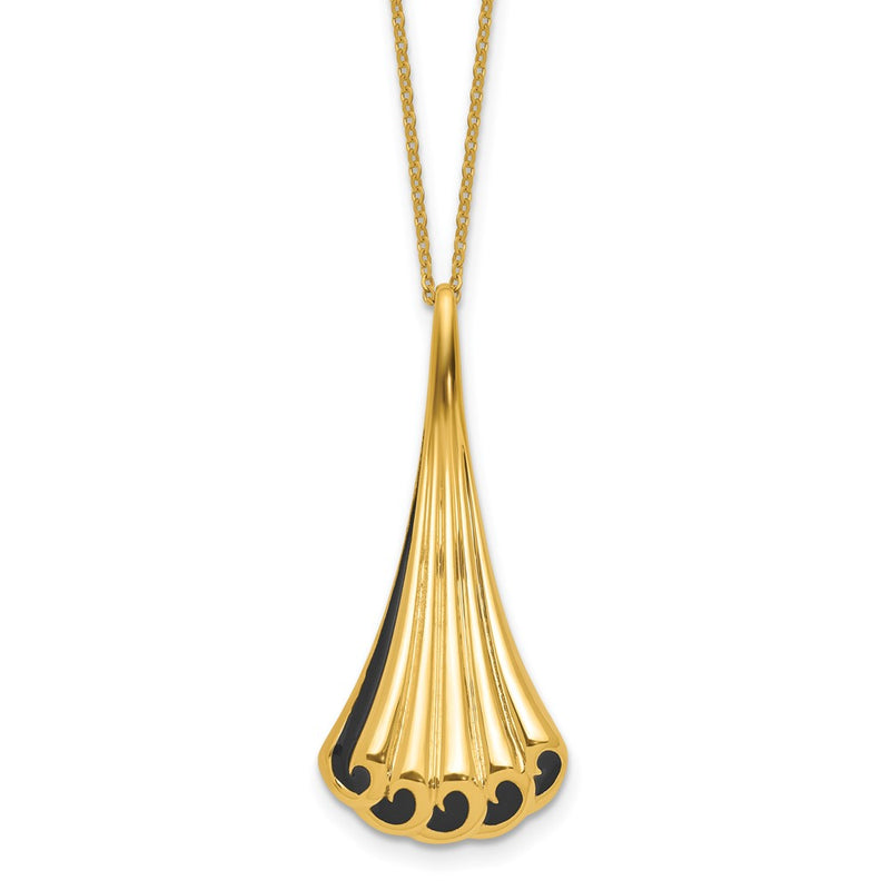 14K Yellow Gold Black Enamel Polished Fancy 1.25In Ext. Necklace