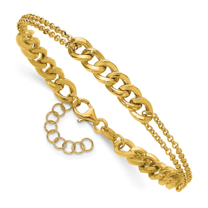 14K Yellow Gold Polished/Dia Cut 2 Strand Fancy Link 1In Ext. Bracelet