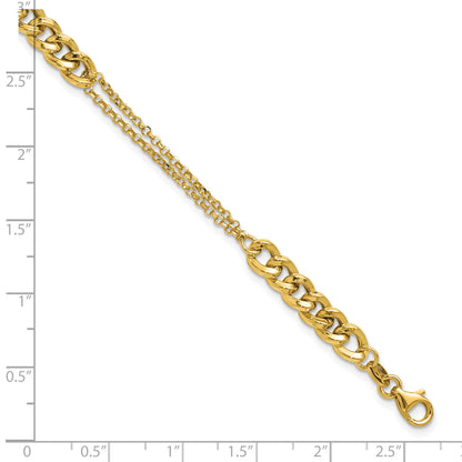 14K Yellow Gold Polished/Dia Cut 2 Strand Fancy Link 1In Ext. Bracelet