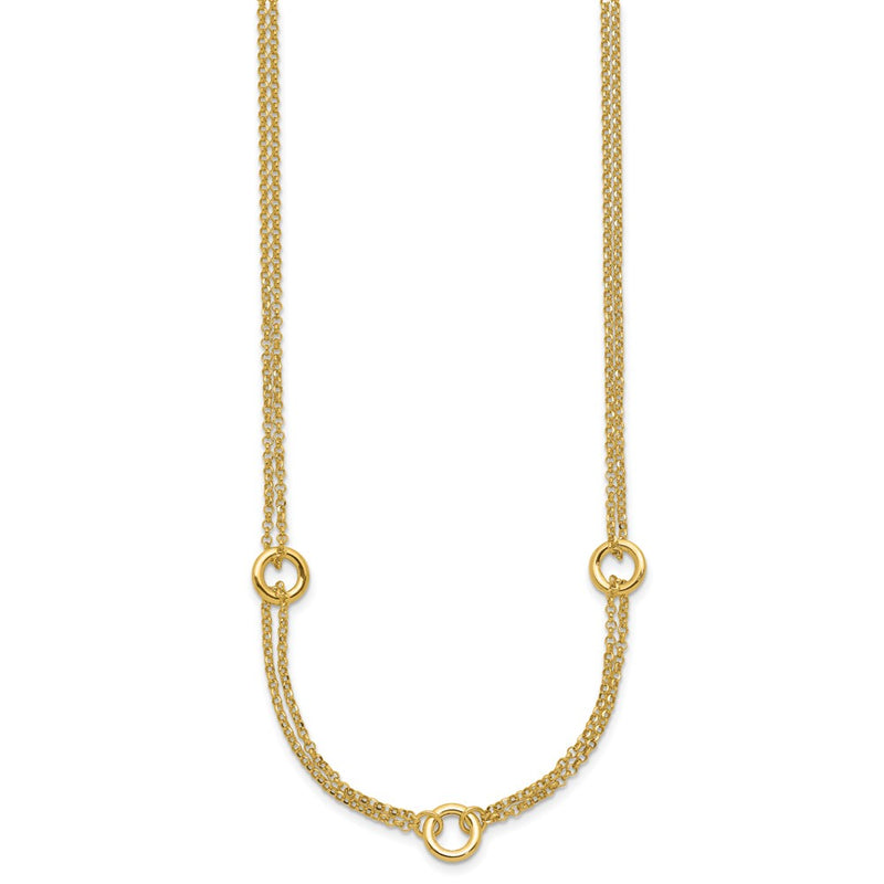 14K Yellow Gold Polished/Dia Cut 2 Strand Circle Link 2In Ext. Necklace