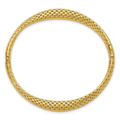 14K Yellow Gold Polished And Textured Fancy Twist Hinged Bangle