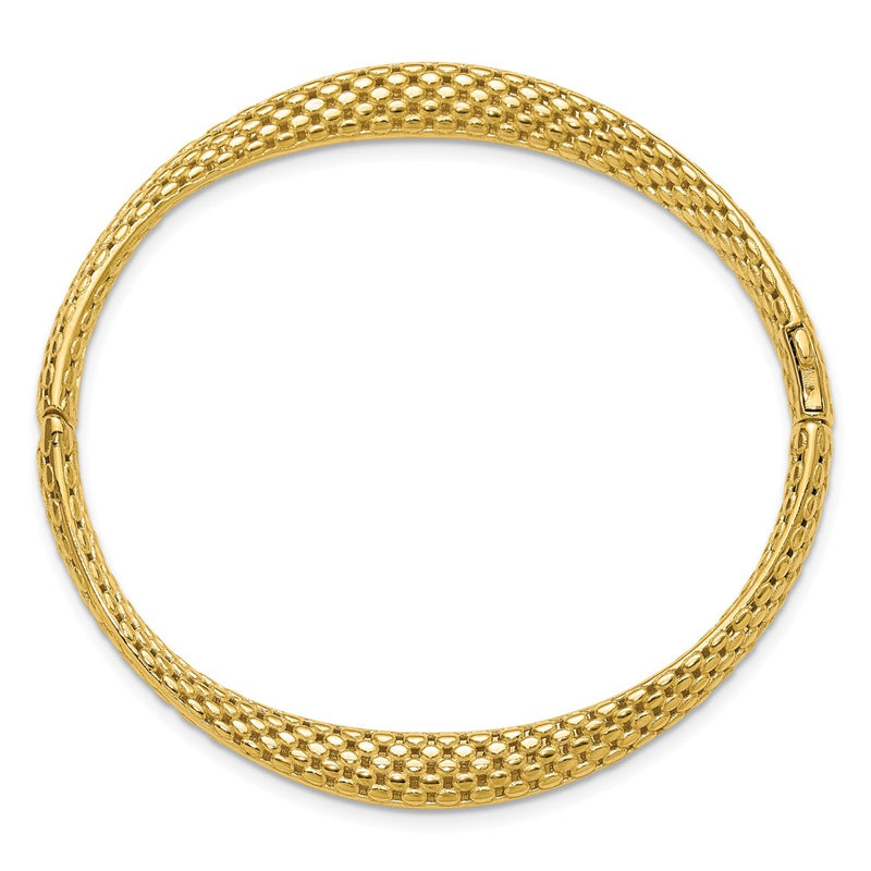 14K Yellow Gold Polished And Textured Fancy Twist Hinged Bangle