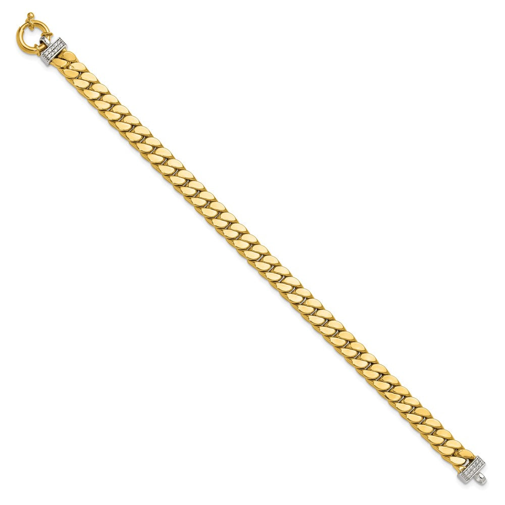 14K Two Tone Cz Polished Fancy Curb Bracelet