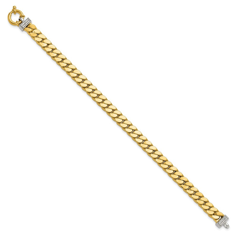 14K Two Tone Cz Polished Fancy Curb Bracelet