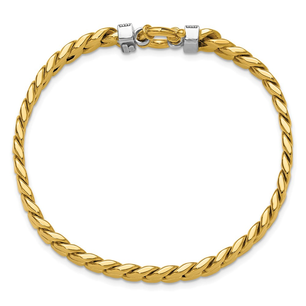 14K Two Tone Cz Polished Fancy Curb Bracelet