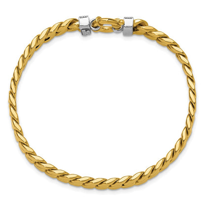 14K Two Tone Cz Polished Fancy Curb Bracelet