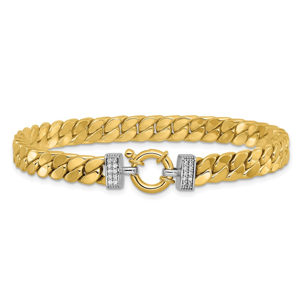 14K Two Tone Cz Polished Fancy Curb Bracelet