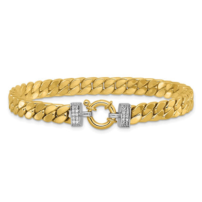 14K Two Tone Cz Polished Fancy Curb Bracelet