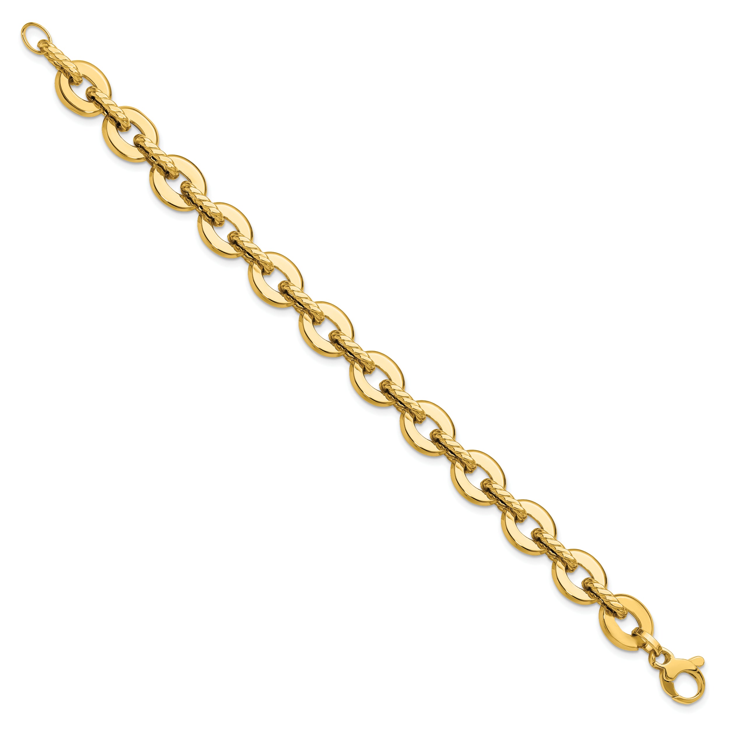 14K Yellow Gold Polished And Grooved Fancy Link Bracelet