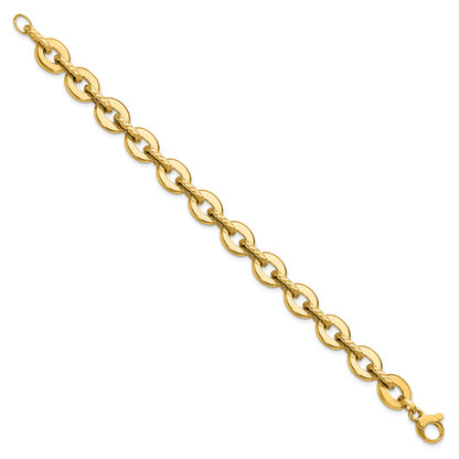 14K Yellow Gold Polished And Grooved Fancy Link Bracelet