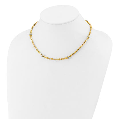 14K Two Tone Cz Polished Fancy Link Necklace