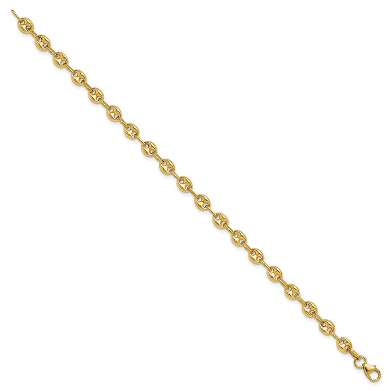 14K Yellow Gold Polished Puffed Mariner Link Bracelet