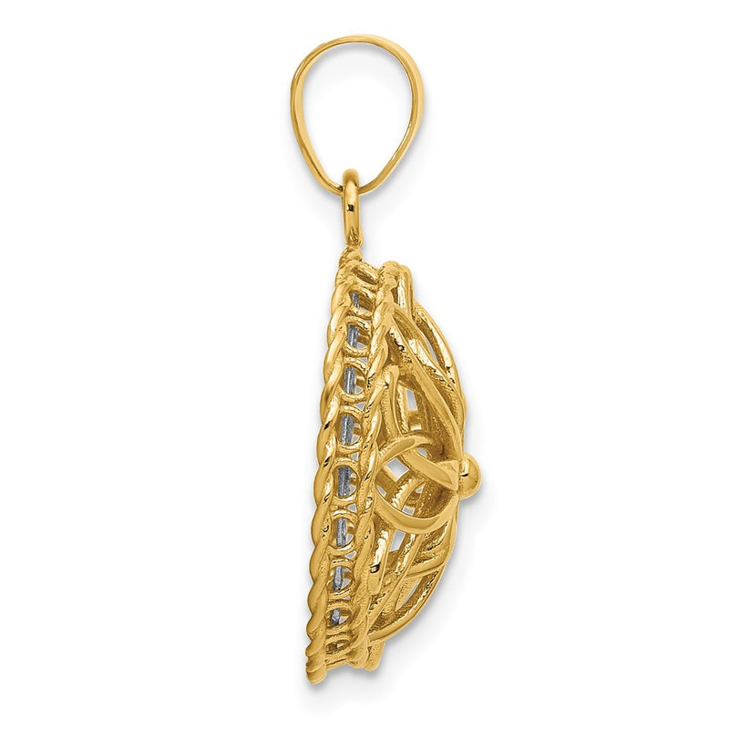 14K Two Tone Polished And Diamond Cut Fancy Pendant