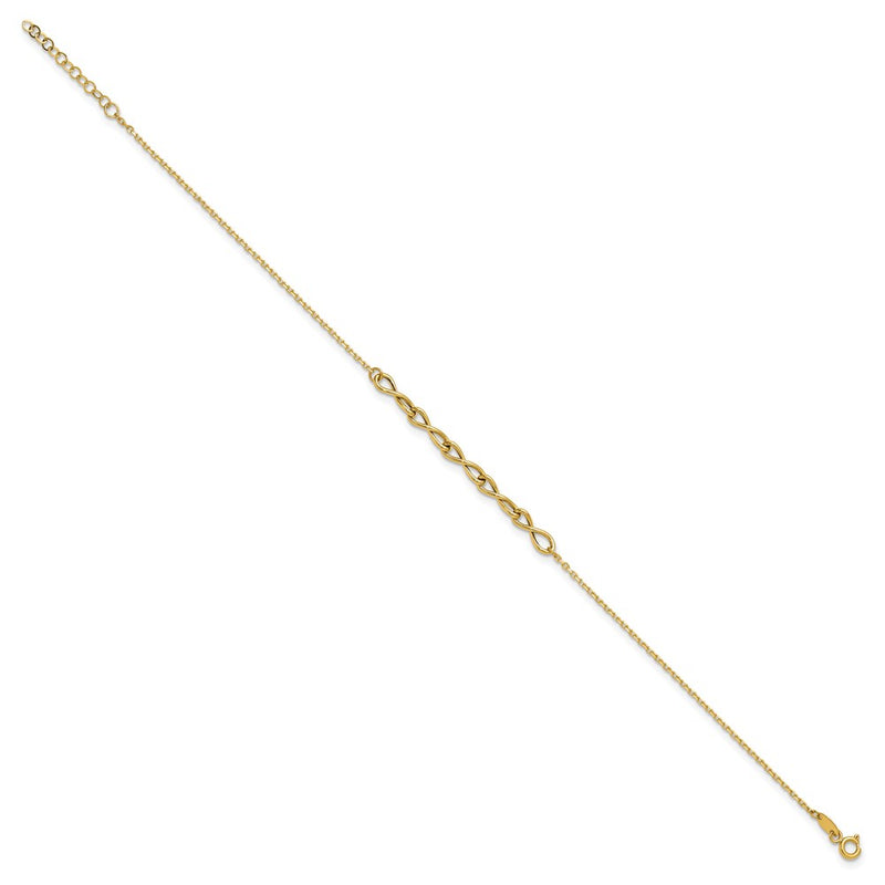 14K Yellow Gold Polished Infinity 9in Plus 1in Ext. Anklet