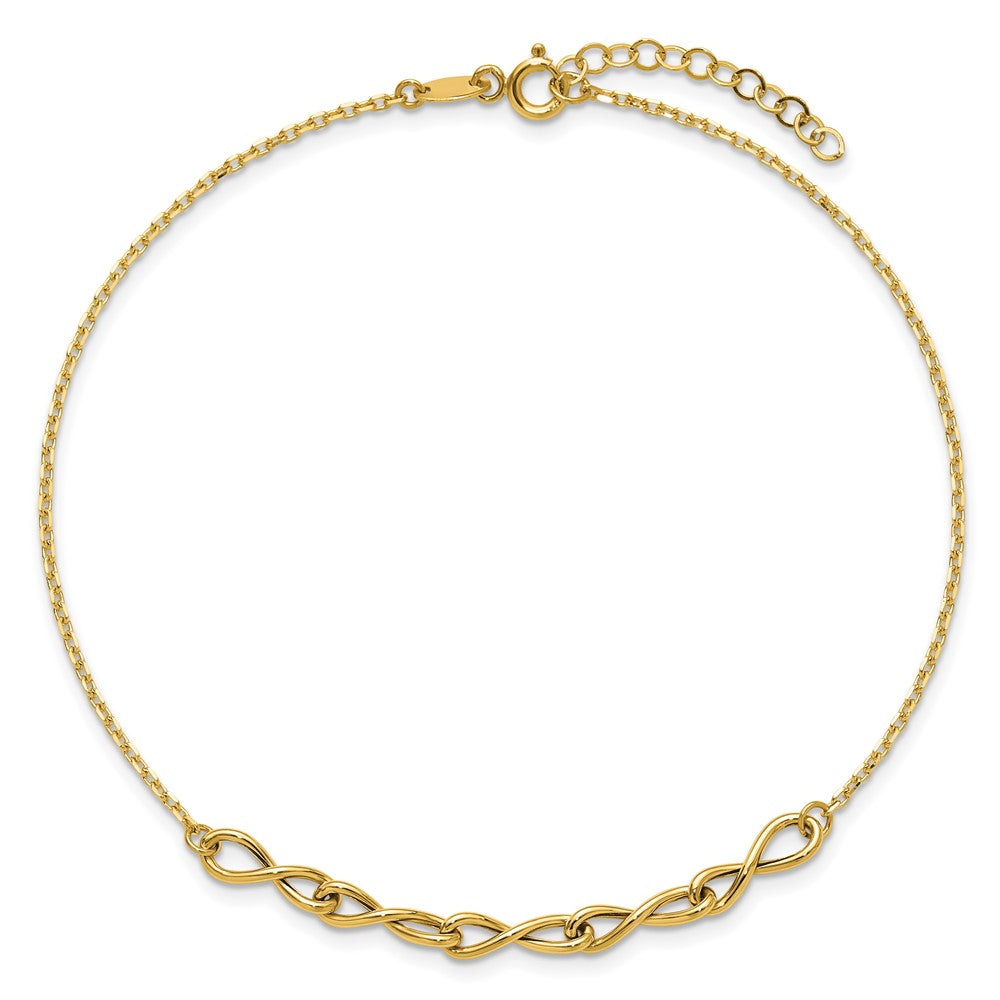 14K Yellow Gold Polished Infinity 9in Plus 1in Ext. Anklet