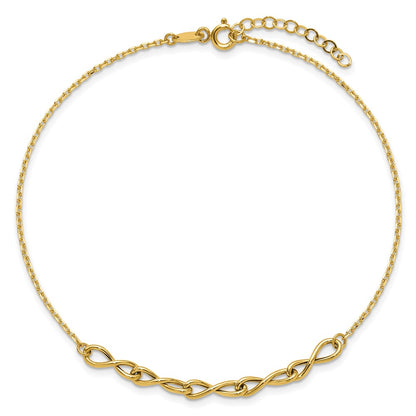 14K Yellow Gold Polished Infinity 9in Plus 1in Ext. Anklet