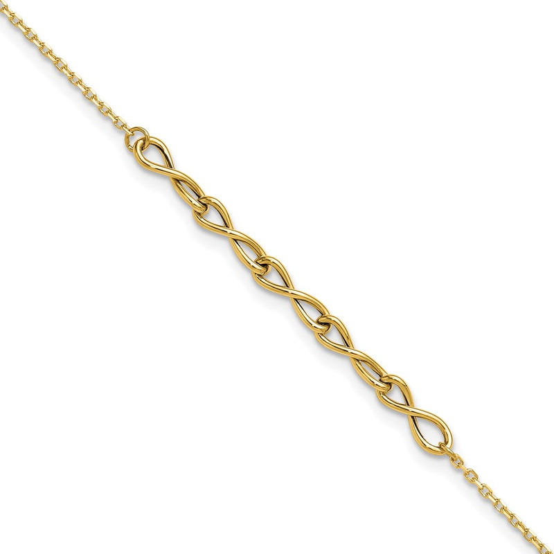 14K Yellow Gold Polished Infinity 9in Plus 1in Ext. Anklet