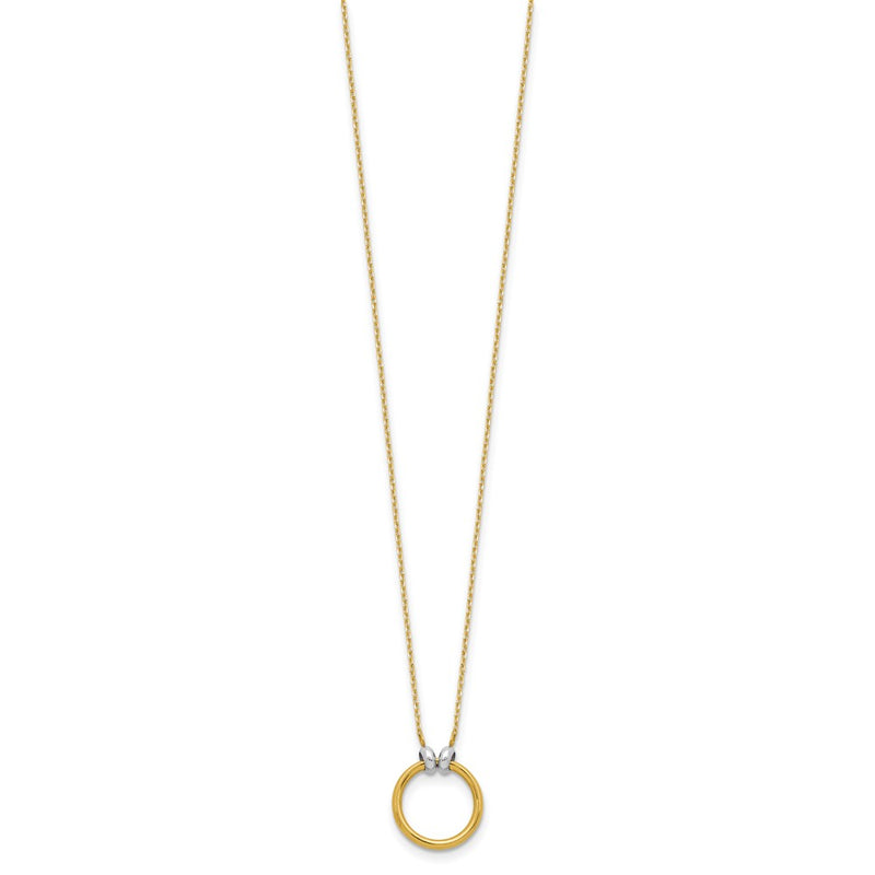 14K Yellow Gold With Rhodium Polished Circle Necklace