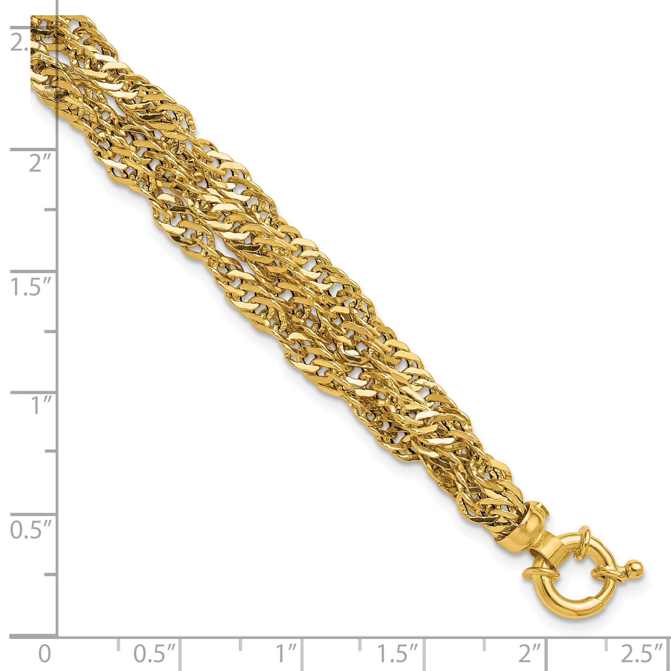 14K Yellow Gold Polished/Diamond Cut Multi Strand Singapore Bracelet