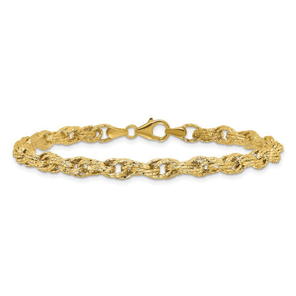 14K Yellow Gold Polished/Textured/Dia Cut Twisted Link Bracelet