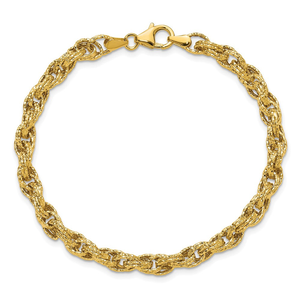 14K Yellow Gold Polished/Textured/Dia Cut Twisted Link Bracelet