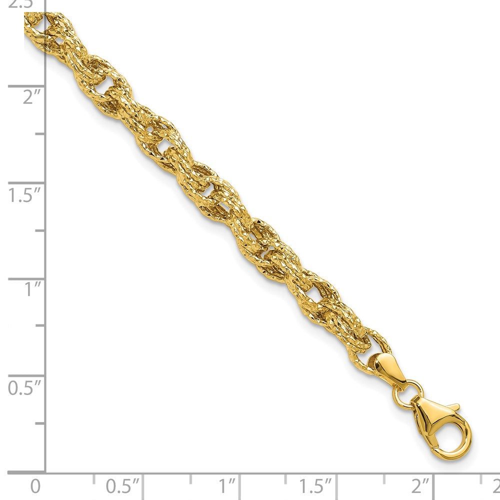 14K Yellow Gold Polished/Textured/Dia Cut Twisted Link Bracelet