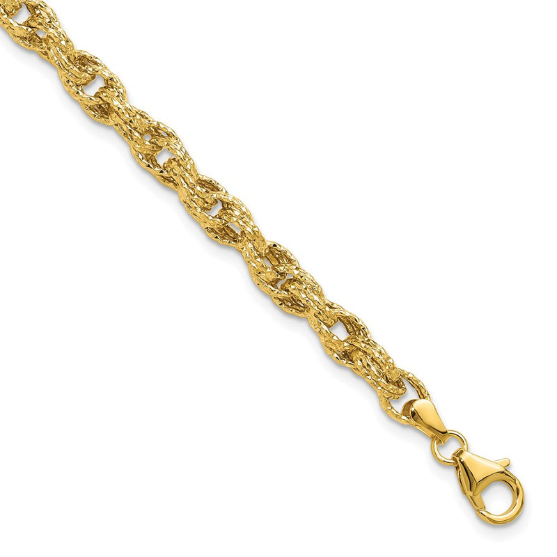 14K Yellow Gold Polished/Textured/Dia Cut Twisted Link Bracelet
