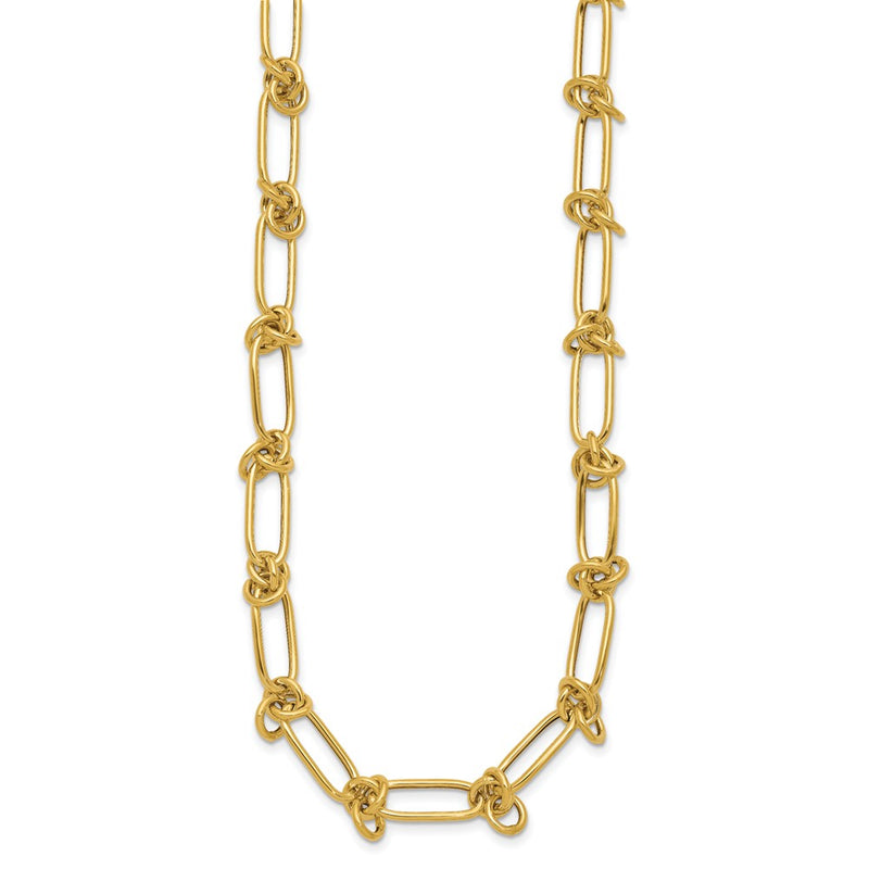 14K Yellow Gold Polished Love Knot Fancy Paperclip Link Necklace