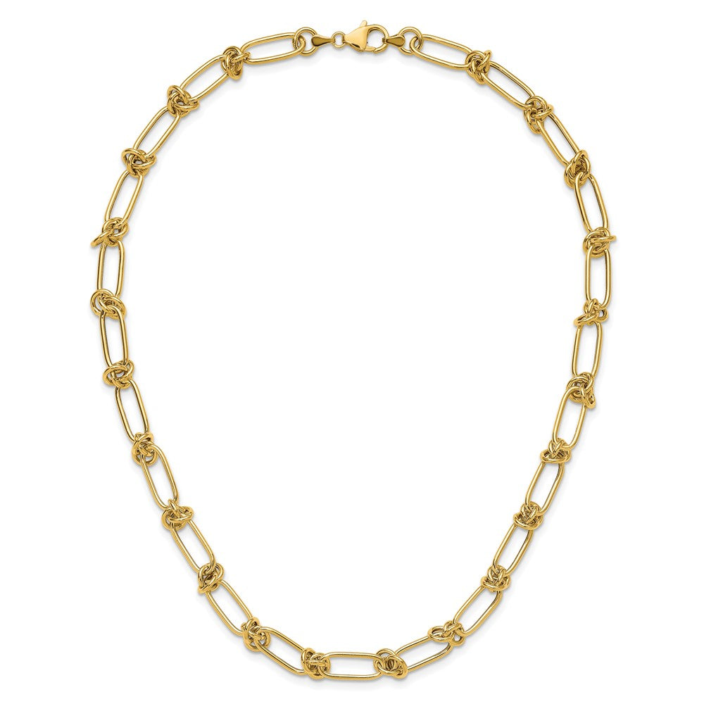 14K Yellow Gold Polished Love Knot Fancy Paperclip Link Necklace