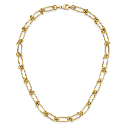 14K Yellow Gold Polished Love Knot Fancy Paperclip Link Necklace