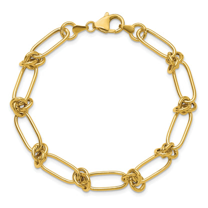 14K Yellow Gold Polished Love Knot Fancy Paperclip Link Bracelet