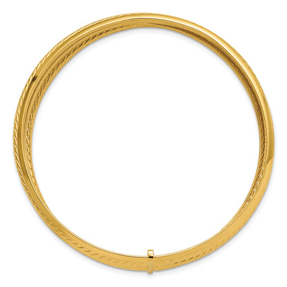 14K Yellow Gold Polished And Twisted 7 Layer Slip On Bangle