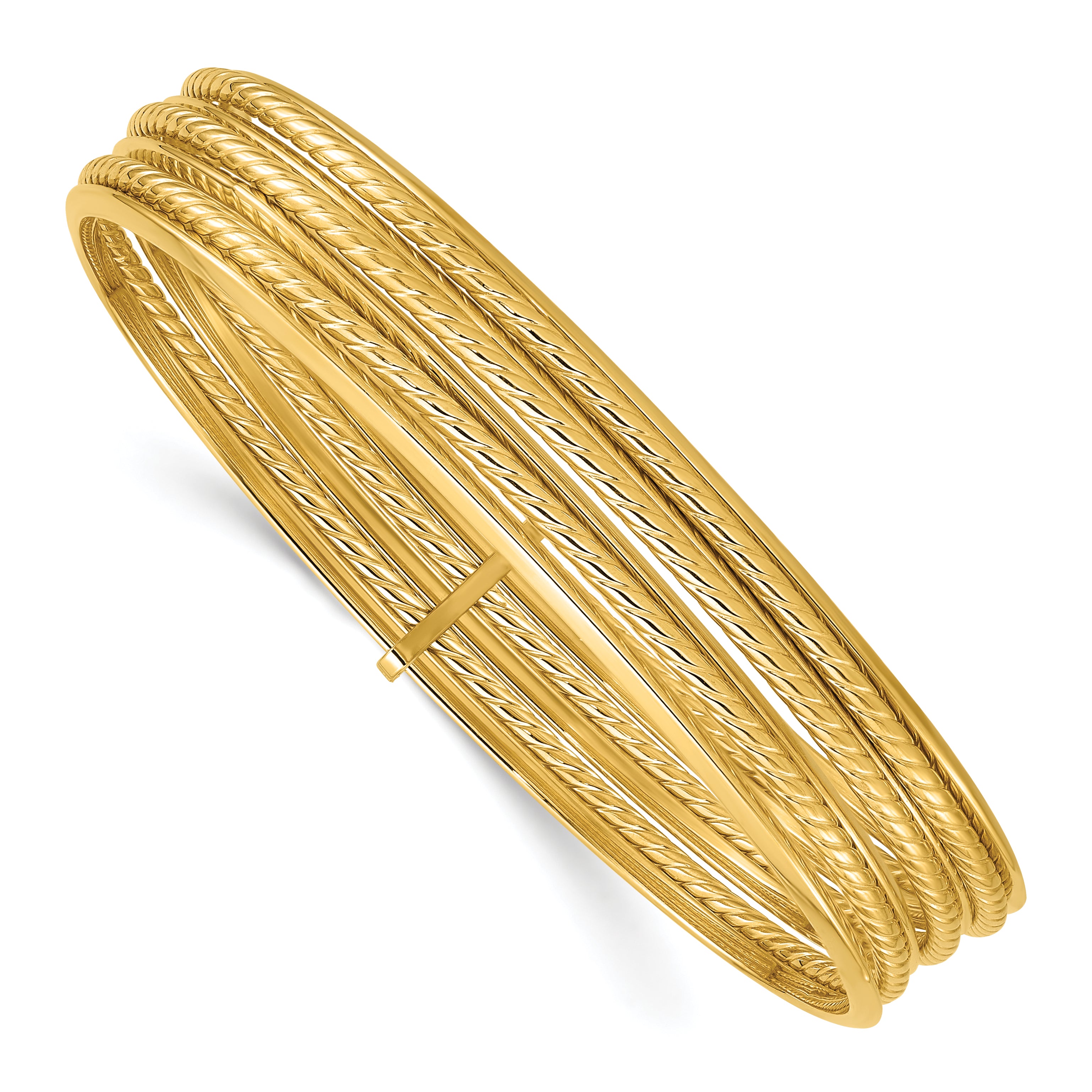 14K Yellow Gold Polished And Twisted 7 Layer Slip On Bangle
