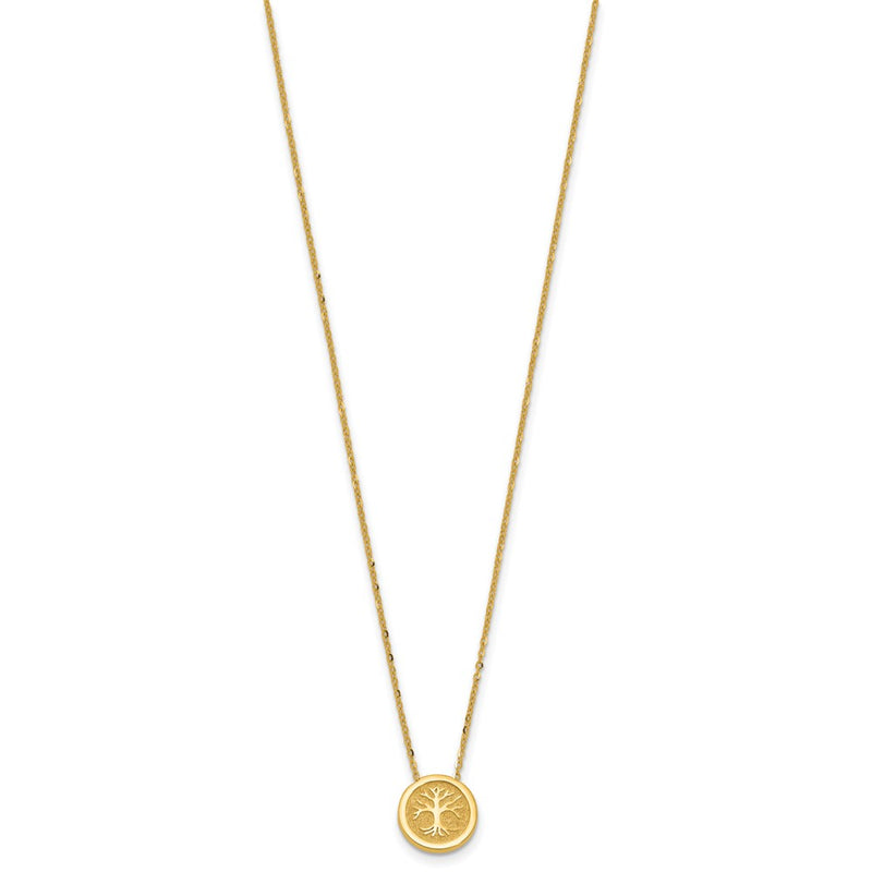 14K Yellow Gold Polished And Satin Tree Of Life Necklace