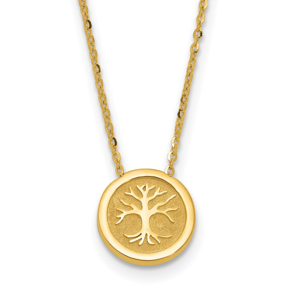 14K Yellow Gold Polished And Satin Tree Of Life Necklace