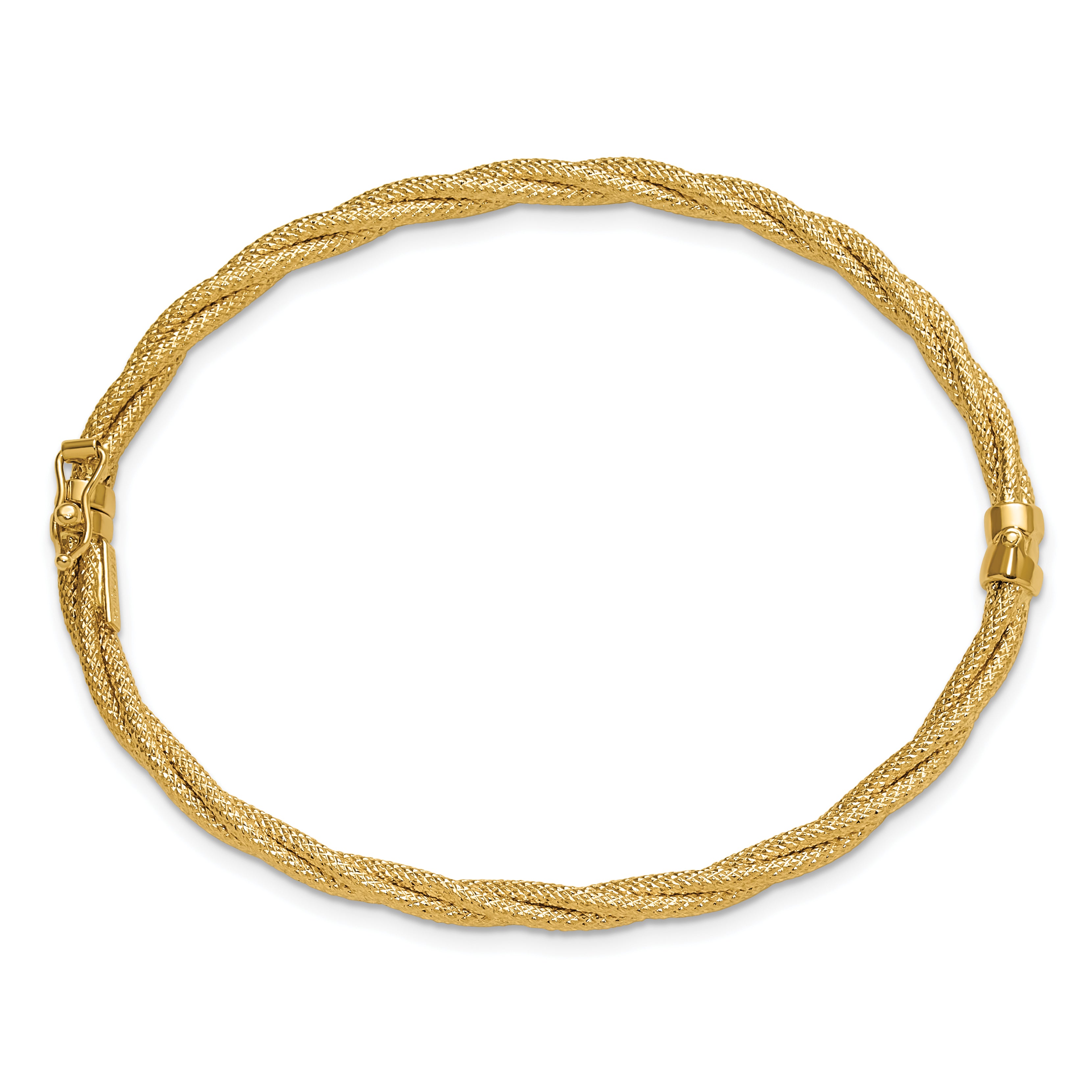 14K Yellow Gold Polished And Textured Twisted Hinged Bangle