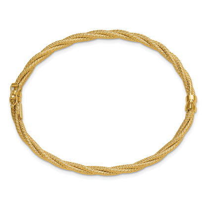 14K Yellow Gold Polished And Textured Twisted Hinged Bangle