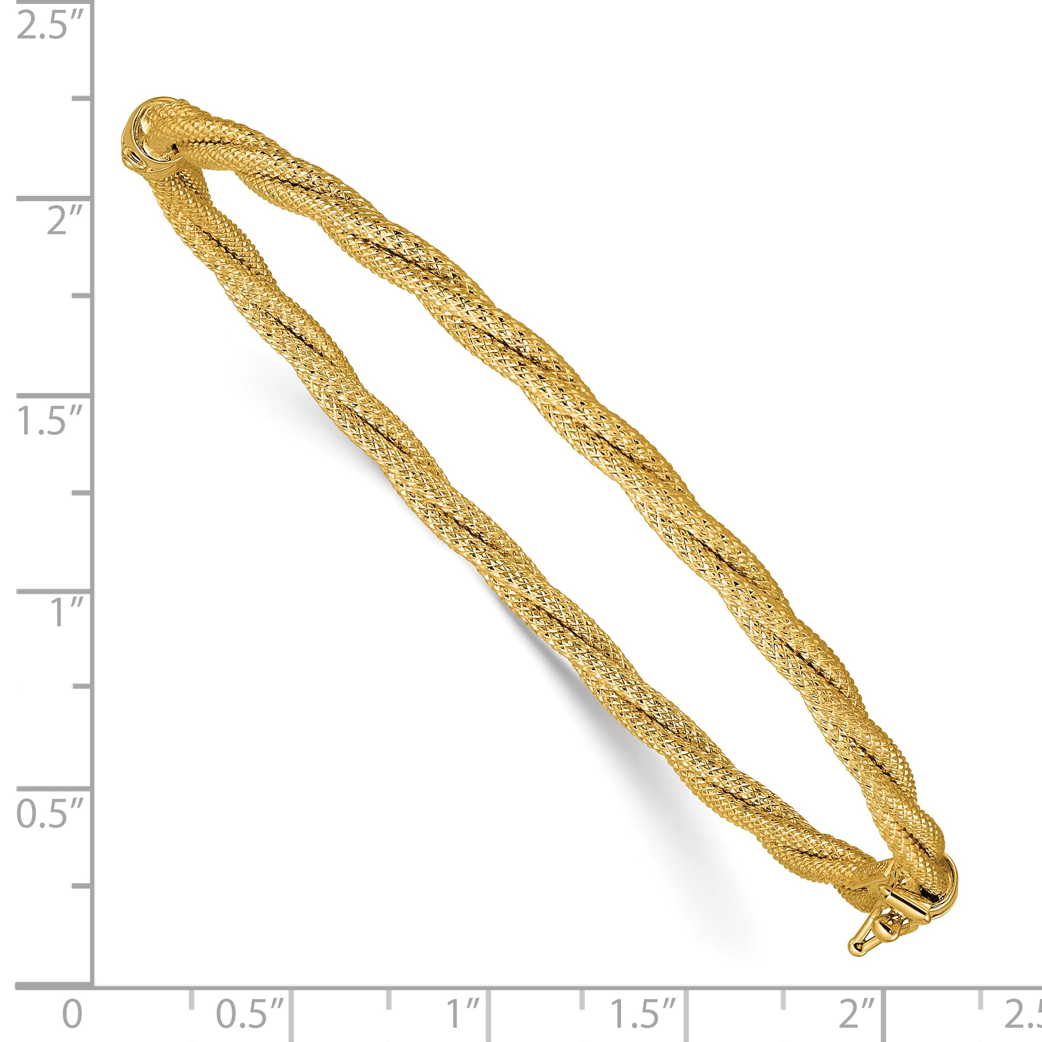 14K Yellow Gold Polished And Textured Twisted Hinged Bangle