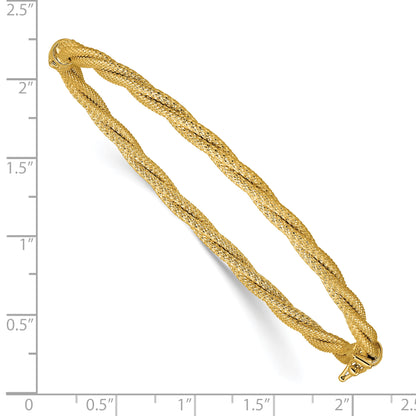 14K Yellow Gold Polished And Textured Twisted Hinged Bangle