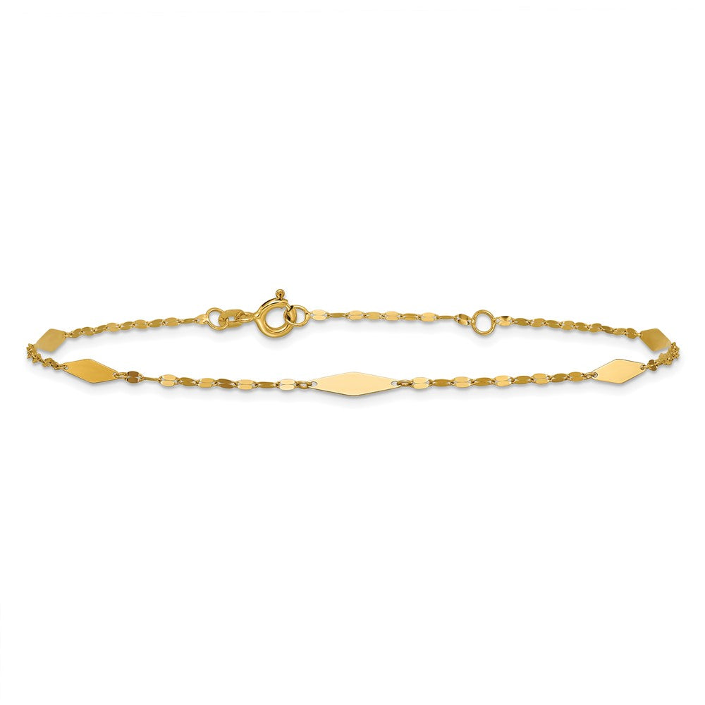 14K Yellow Gold Polished Geometric 9in Plus 1in Ext. Anklet