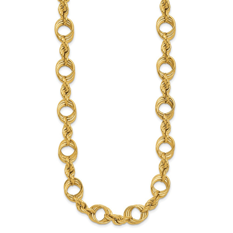 14K Yellow Gold Polished Fancy Circle And Rope Link Necklace