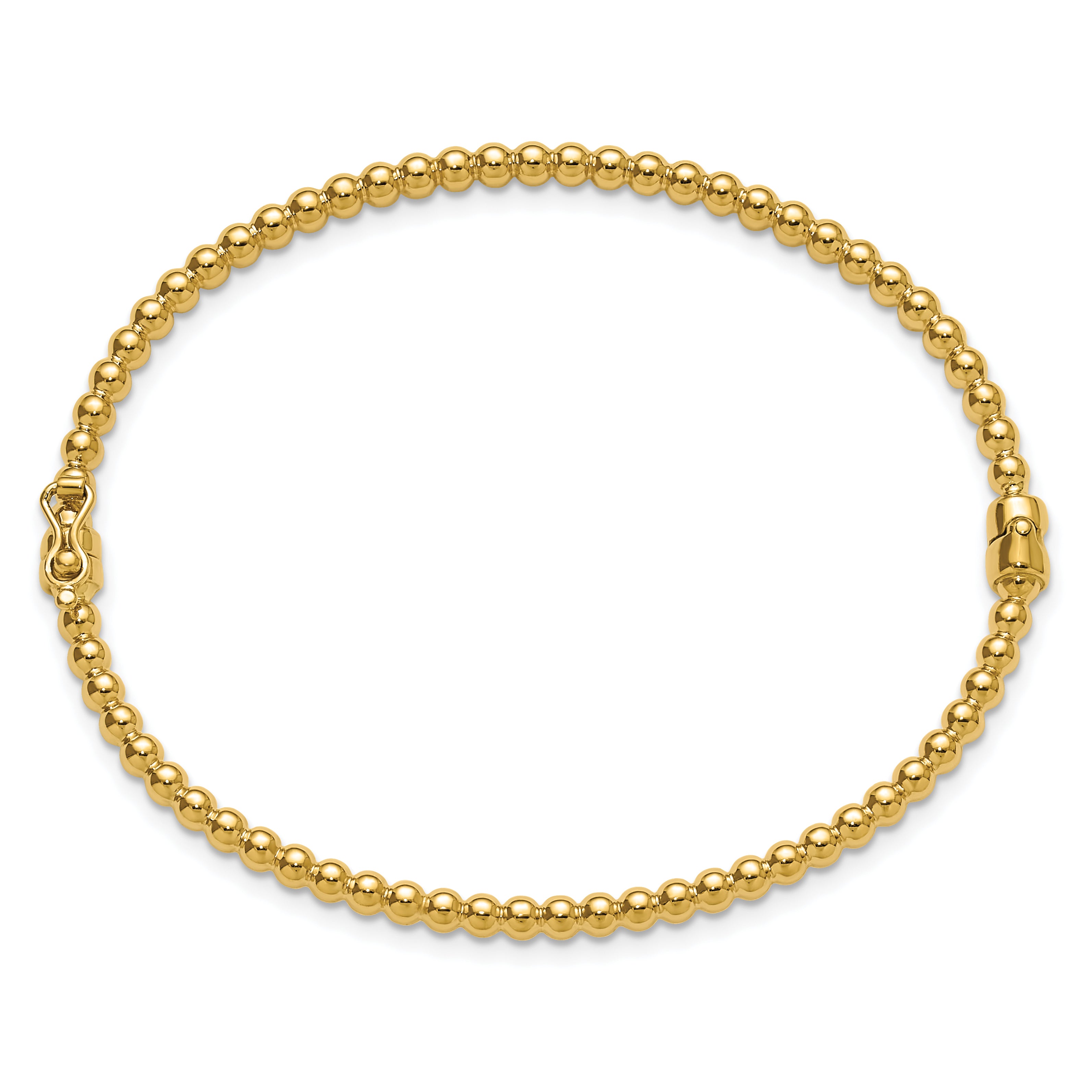 14K Yellow Gold Polished Beaded Hinged Bangle
