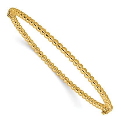 14K Yellow Gold Polished Beaded Hinged Bangle