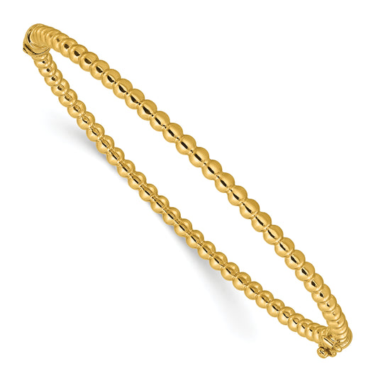 14K Yellow Gold Polished Beaded Hinged Bangle