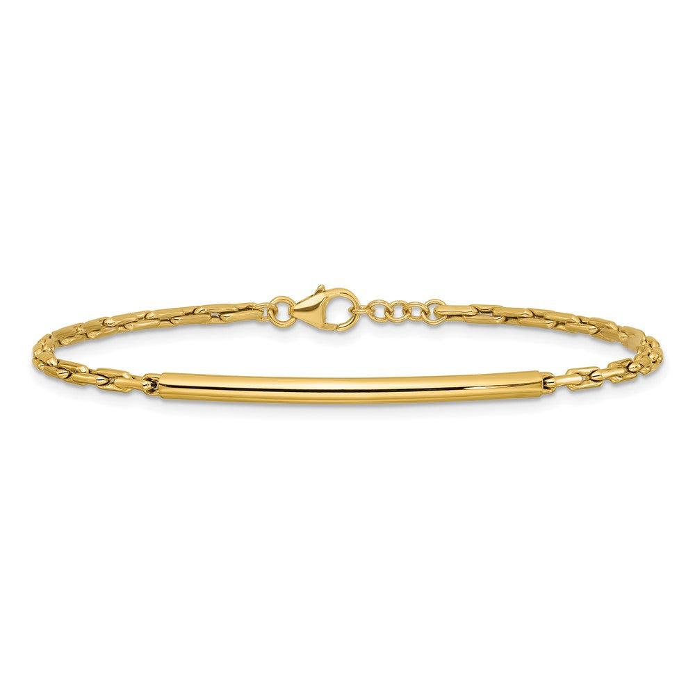 14K Yellow Gold Polished Bar Link W/.25In Ext. Bracelet