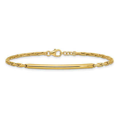 14K Yellow Gold Polished Bar Link W/.25In Ext. Bracelet