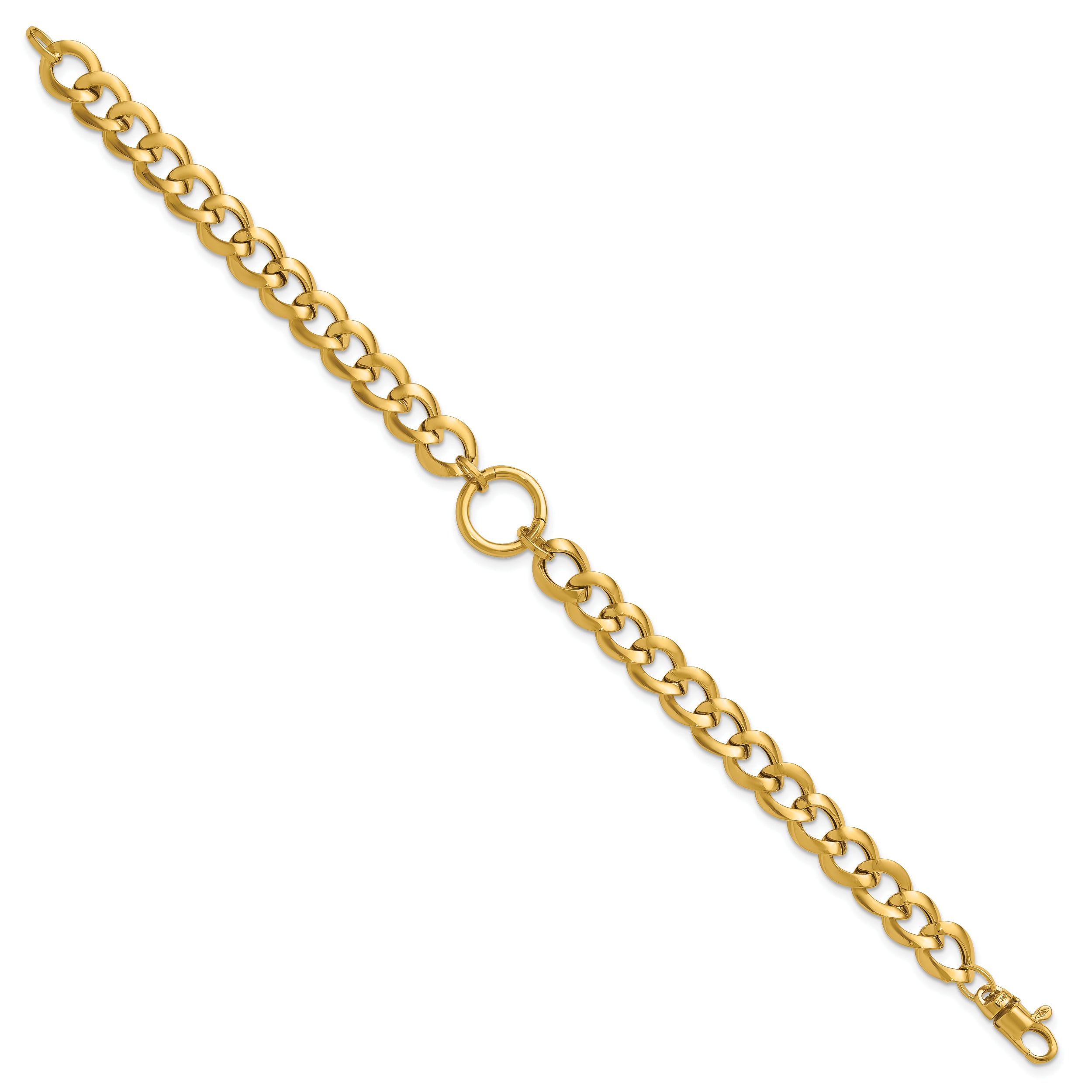 14K Yellow Gold Polished Circle Accent Fancy Link Bracelet