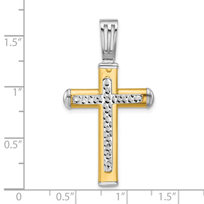 14K Two Tone Polished And Diamond Cut Cross Pendant